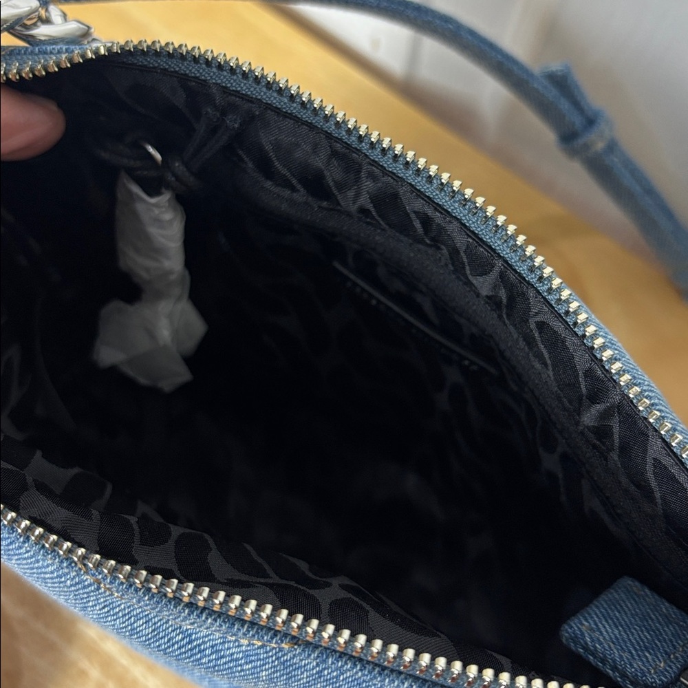 NEW REBECCA MINKOFF Edie Crossbody Quilted Denim heavy chain strap shoulder bag - Picture 8 of 11